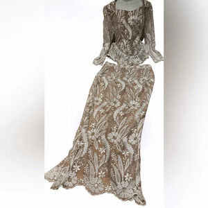 Vintage 80’s style Swiss Lace maxi skirt  and blouse Luxury set